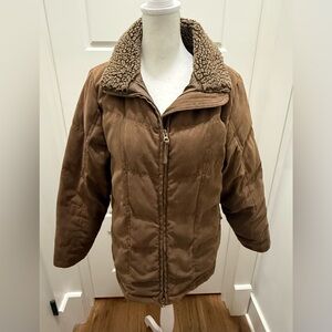 Vintage LL Bean Goose Down Quilted Faux Suede Barn Coat. Size Medium Petite.